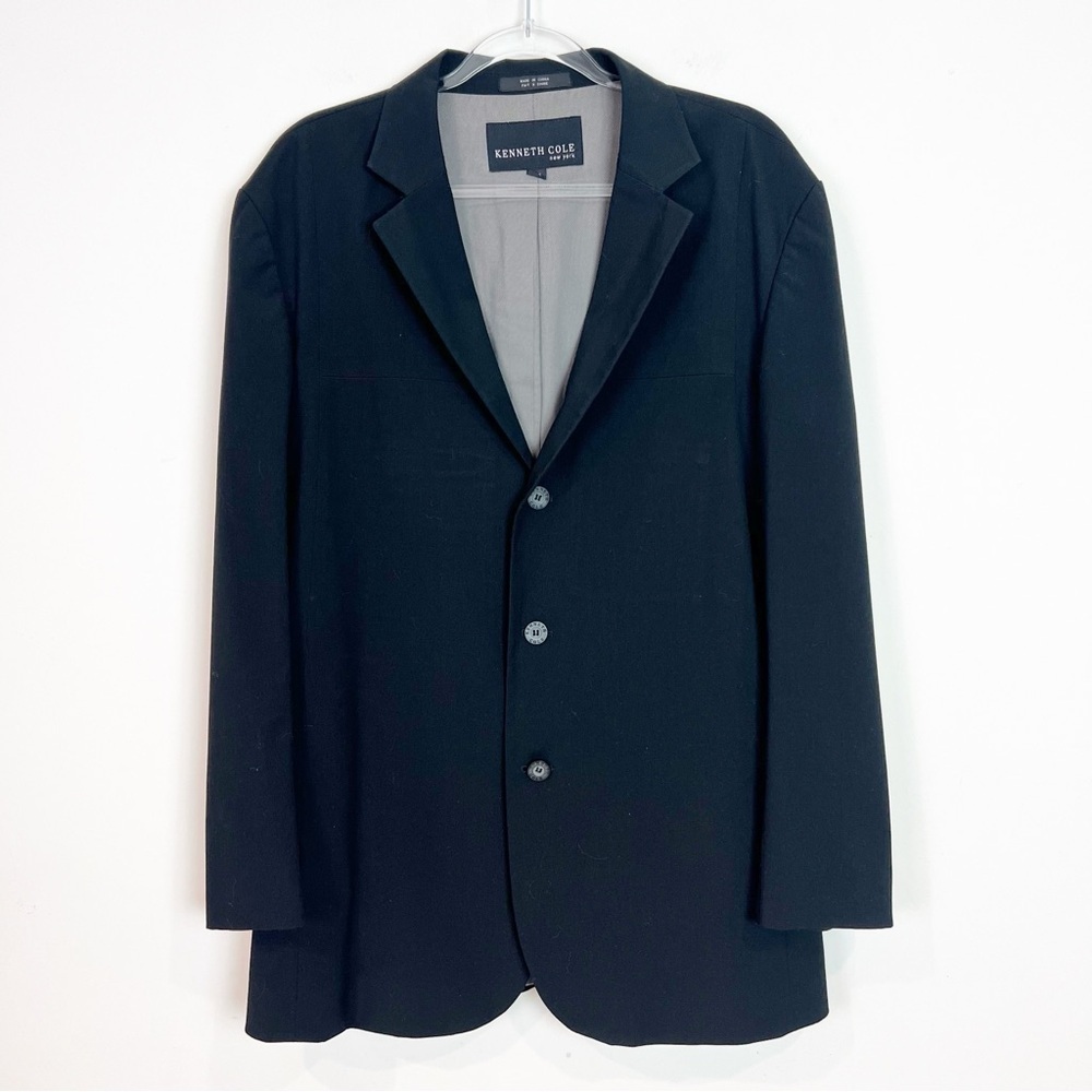 KENNETH COLE NEW YORK BLACK SPORT COAT JACKET 3 BUTTON CLOSURE MENS LARGE